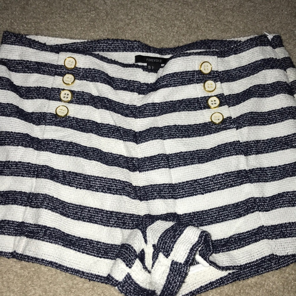 Blue and white striped shorts
